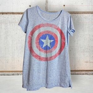 EUC Heathered Blue Graphic T-Shirt with Captian America Graphic Size S/M